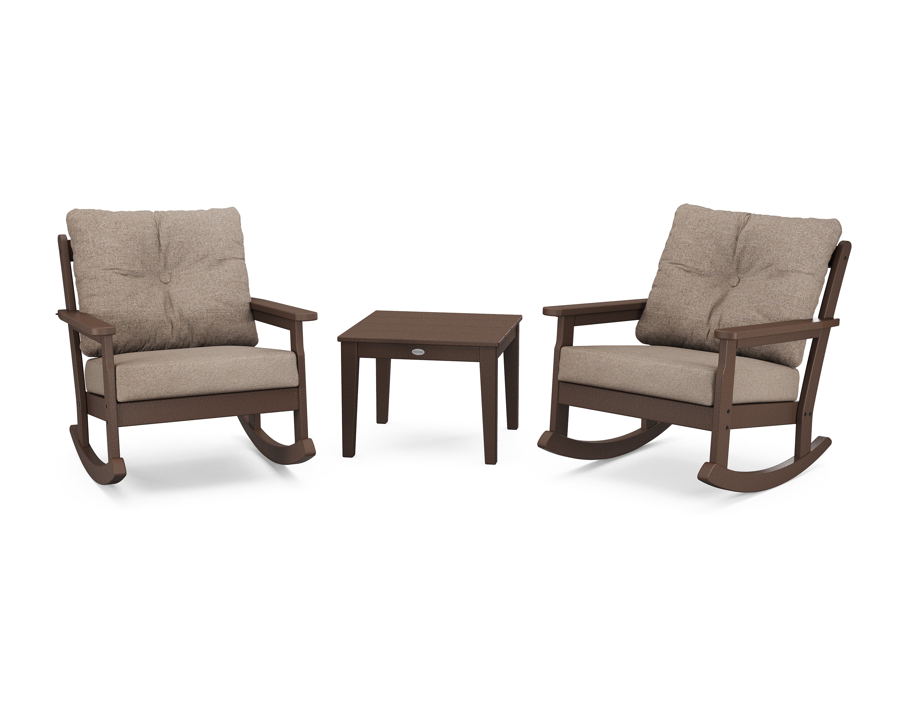POLYWOOD® Vineyard 3-Piece Deep Seating Rocker Set in Mahogany / Spiced Burlap