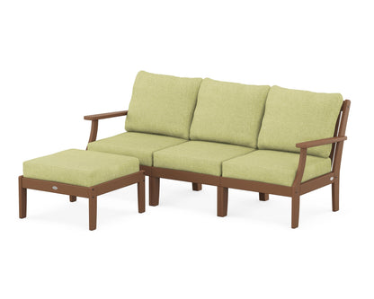 POLYWOOD® Braxton Modular 4-Piece Deep Seating Set with Ottoman in Teak / Chartreuse Boucle
