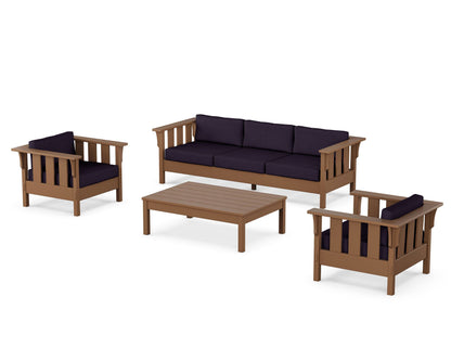 Martha Stewart by POLYWOOD® Acadia 4-Piece Deep Seating Set with Sofa in Teak / Navy Linen