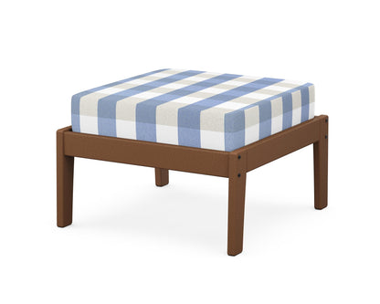Unbranded Deep Seating Ottoman in Teak / Buffalo Plaid Sky Blue