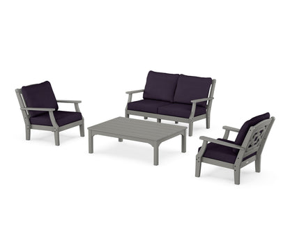 Martha Stewart by POLYWOOD® Chinoiserie 4-Piece Deep Seating Set with Loveseat in Slate Grey / Navy Linen