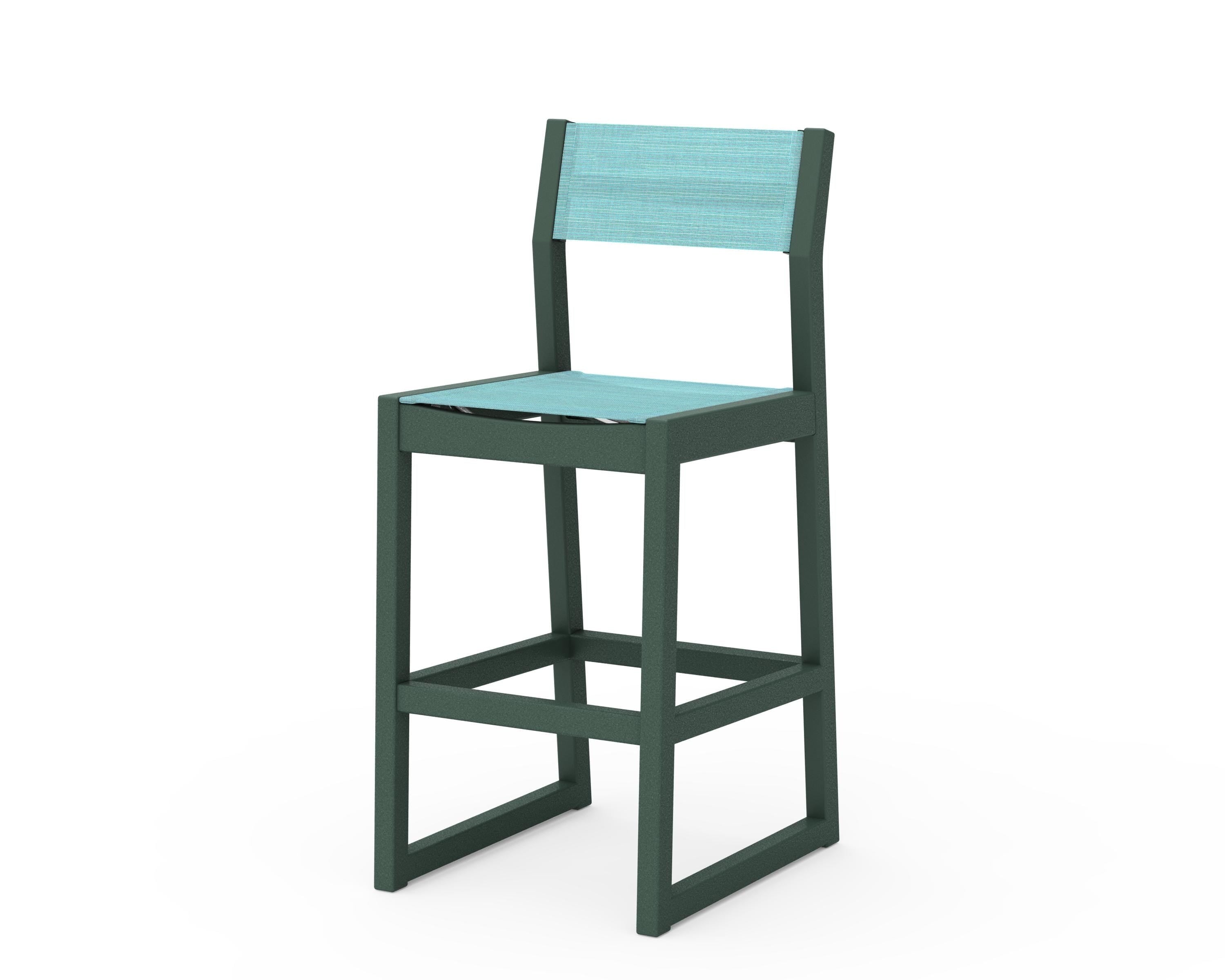 POLYWOOD® EDGE Sling Bar Side Chair in Green / Dupioni Aquamarine Sling
