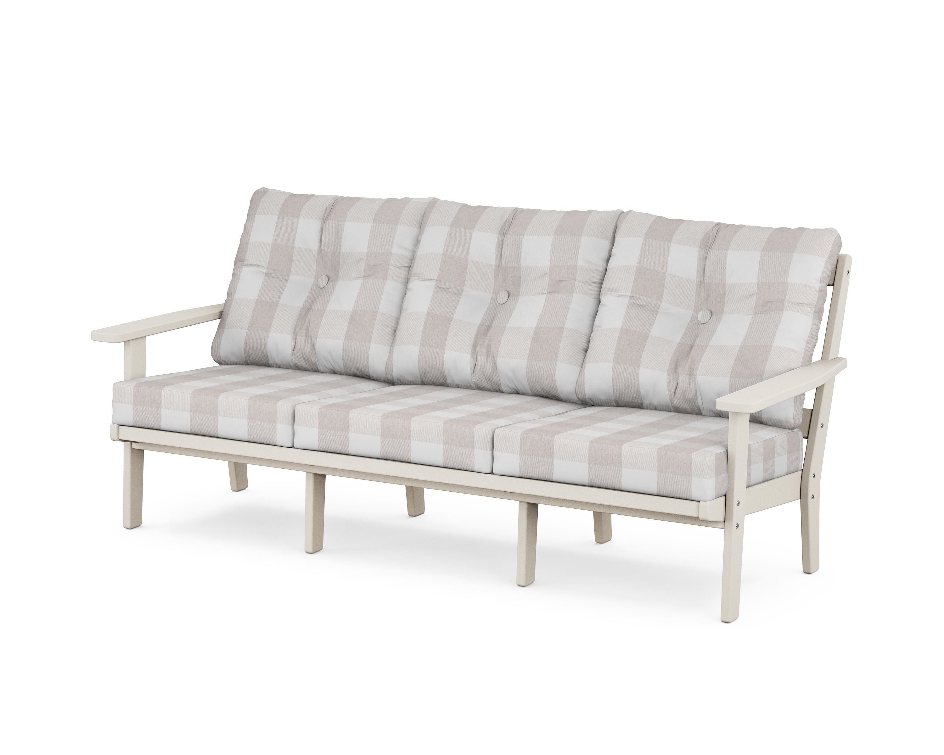 POLYWOOD® Prairie Deep Seating Sofa in Sand / Buffalo Plaid Dune Burlap