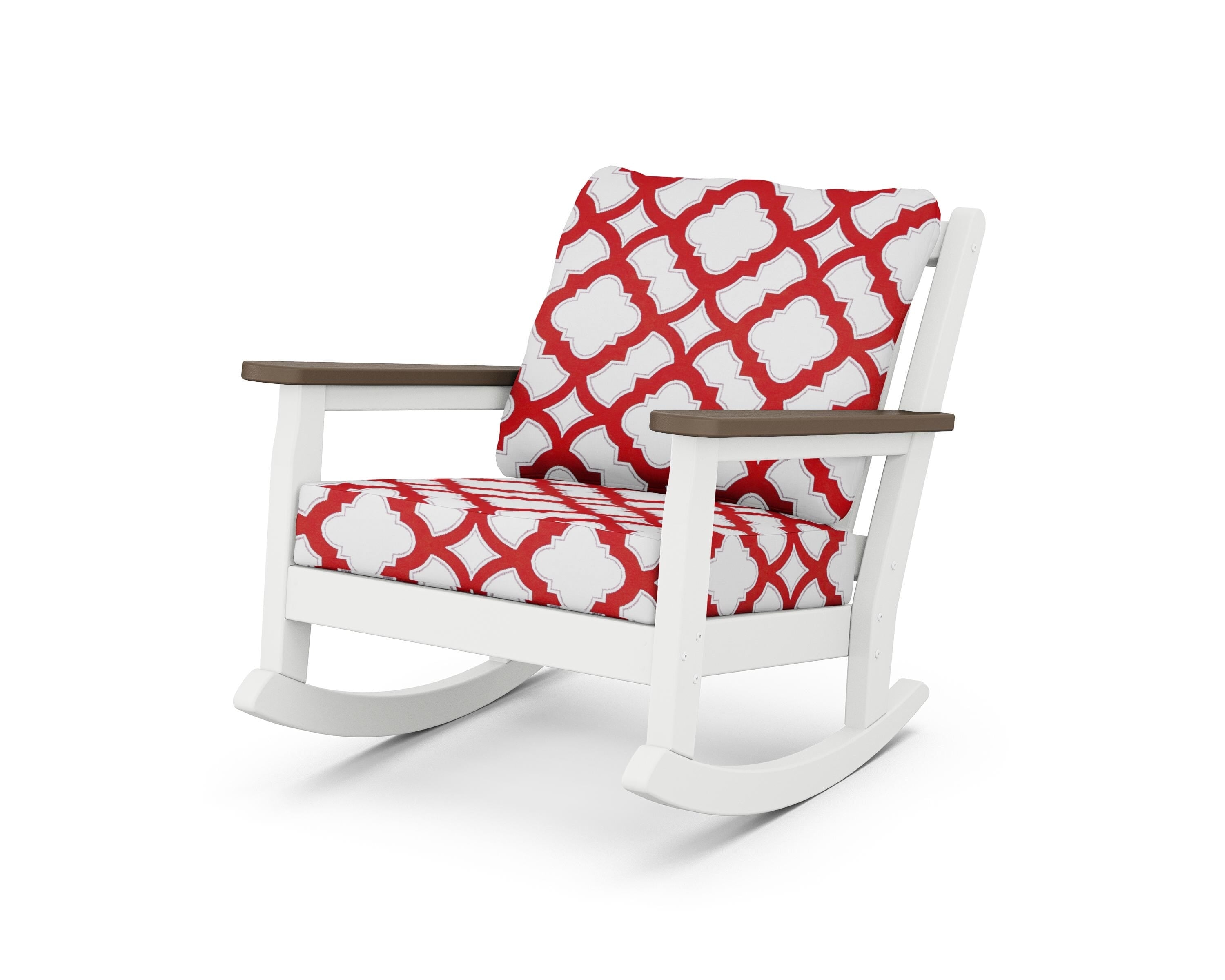 POLYWOOD® Chippendale Deep Seating Rocking Chair in White / Kona / Trellis Crimson