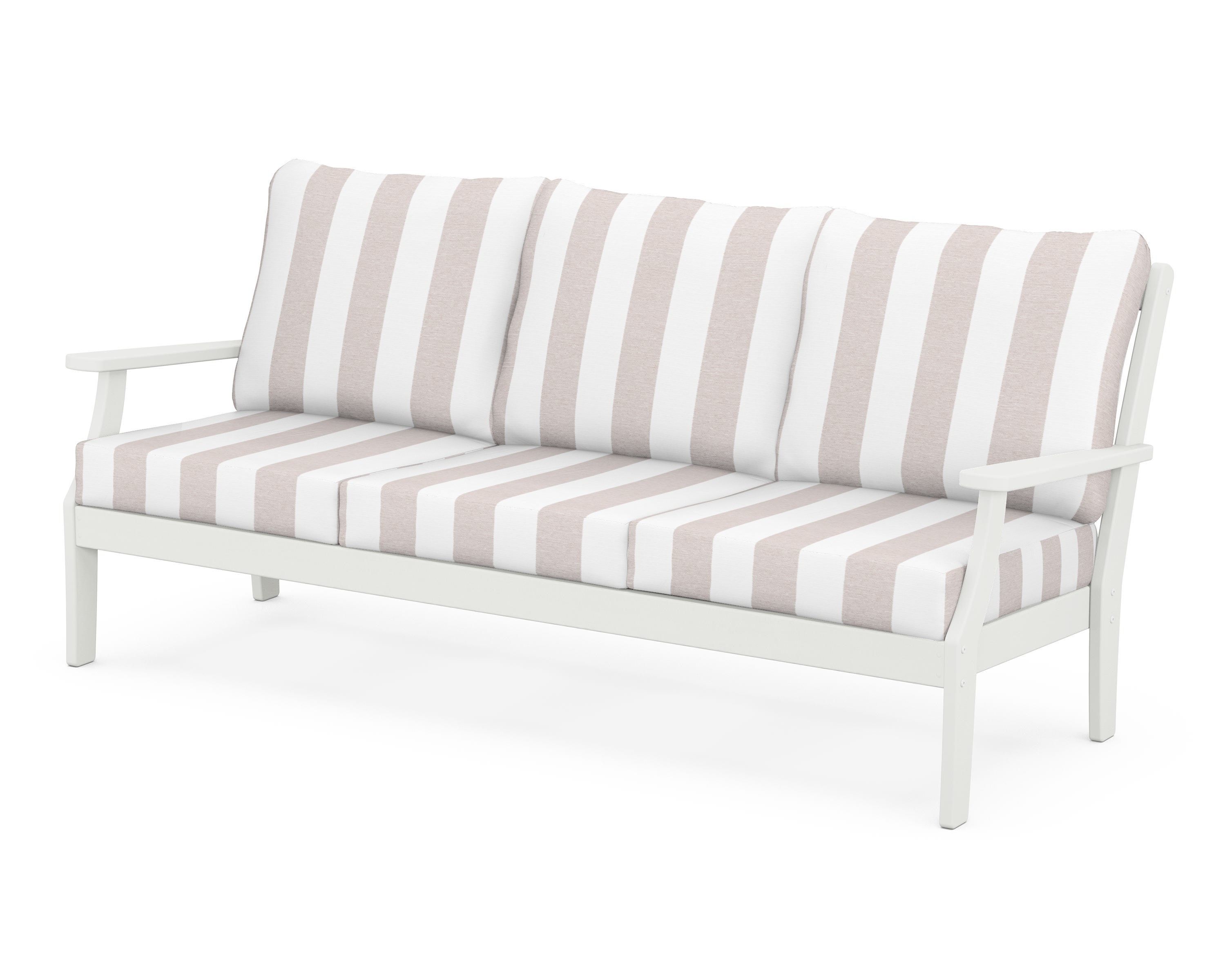 POLYWOOD® Braxton Deep Seating Sofa in Vintage White / Cabana Stripe Dune Burlap