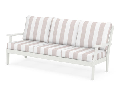 POLYWOOD® Braxton Deep Seating Sofa in Vintage White / Cabana Stripe Dune Burlap