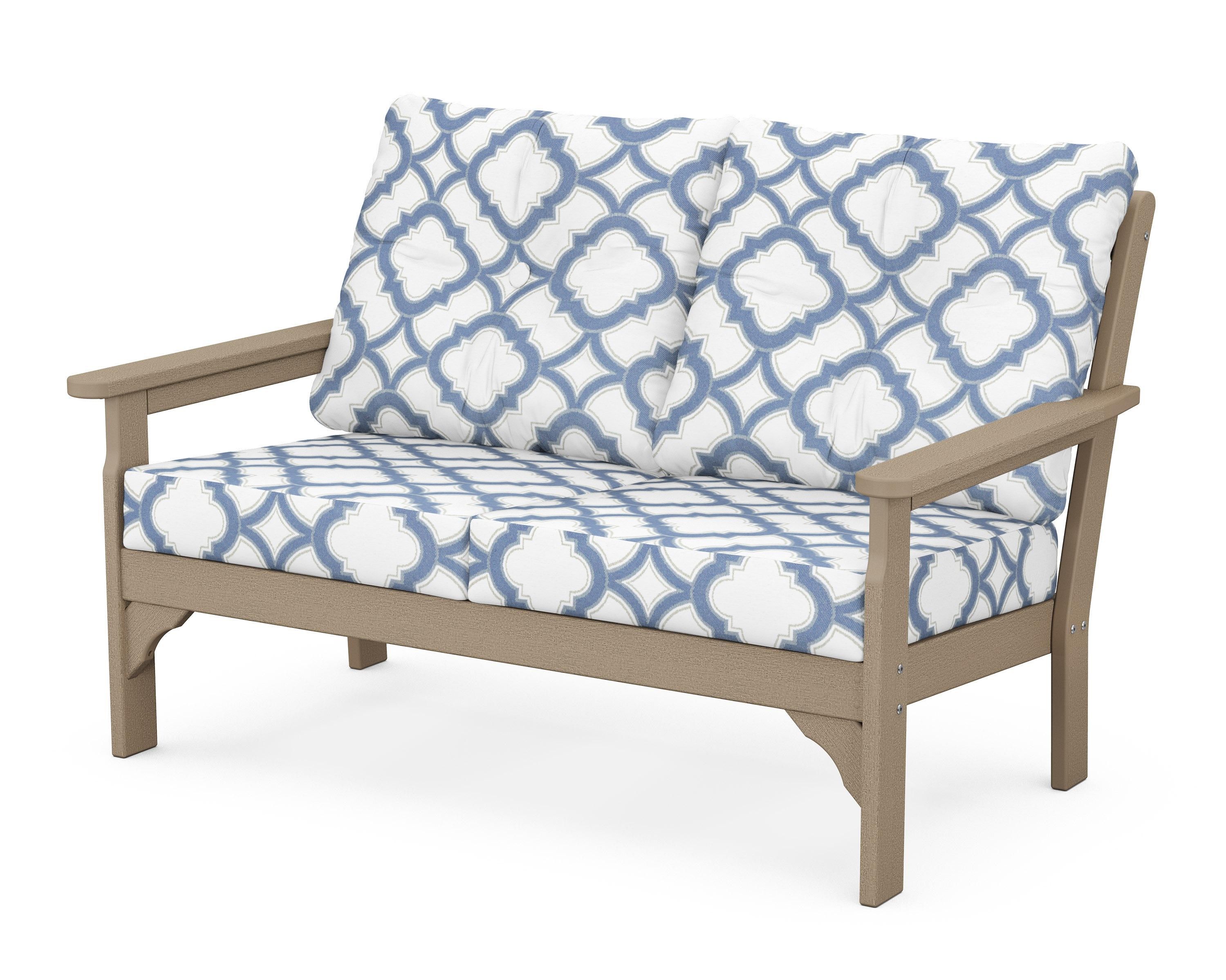 POLYWOOD® Vineyard Deep Seating Loveseat in Vintage Sahara / Trellis Sky Blue
