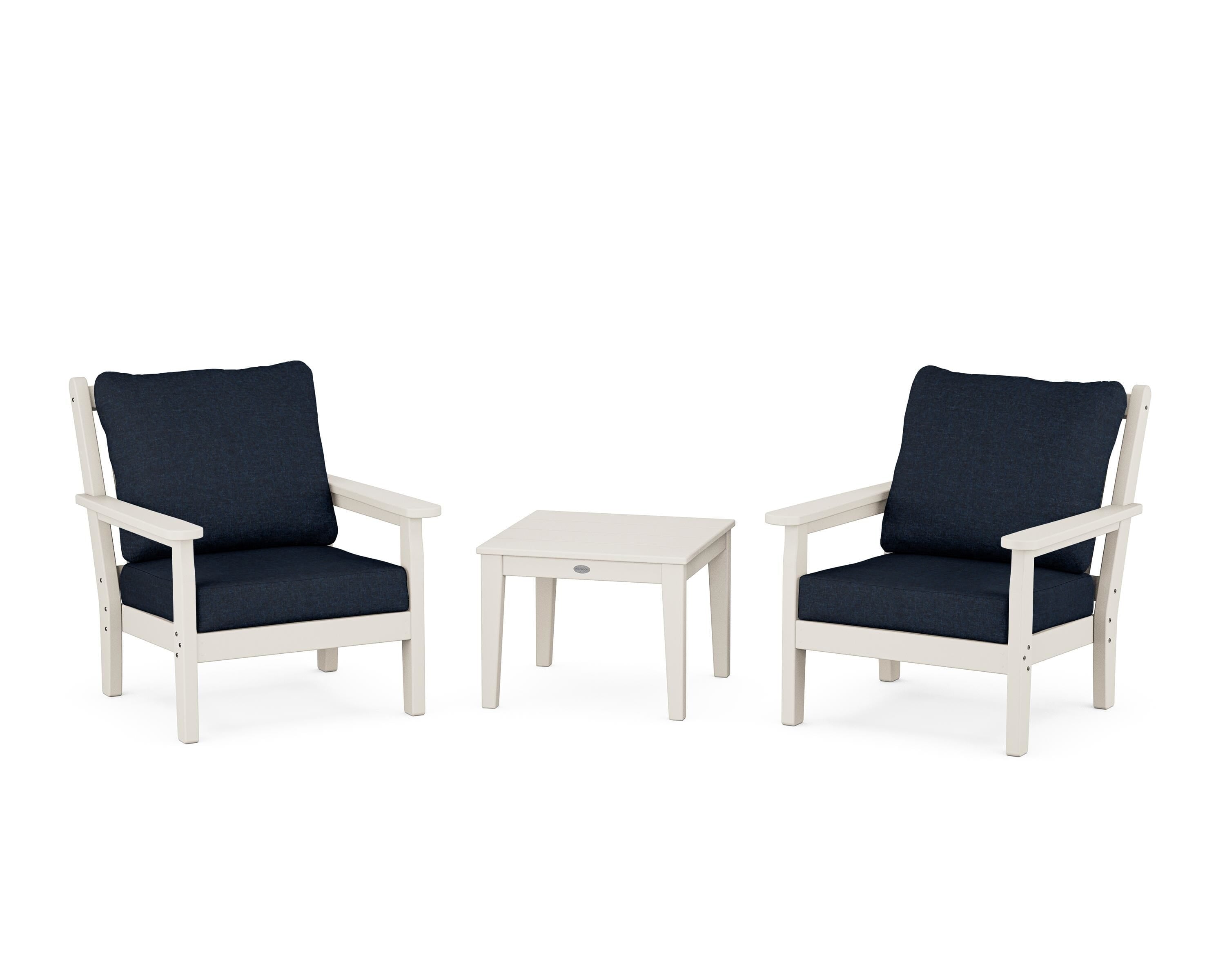 POLYWOOD® Chippendale 3-Piece Deep Seating Set in Sand / Marine Indigo