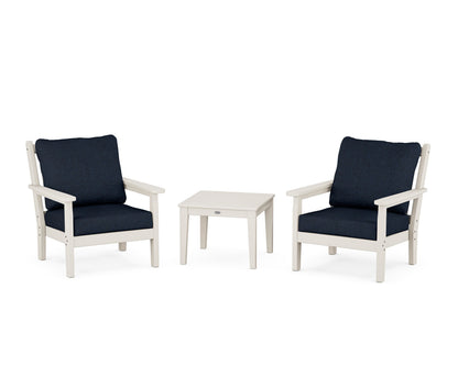 POLYWOOD® Chippendale 3-Piece Deep Seating Set in Sand / Marine Indigo