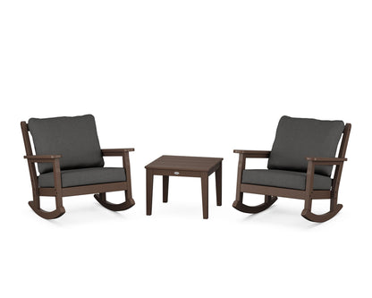 POLYWOOD® Chippendale 3-Piece Deep Seating Rocker Set in Mahogany / Spectrum Carbon