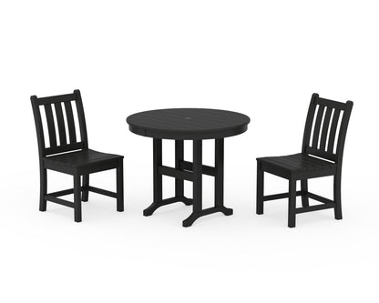 POLYWOOD® Traditional Garden Side Chair 3-Piece Round Dining Set in Black
