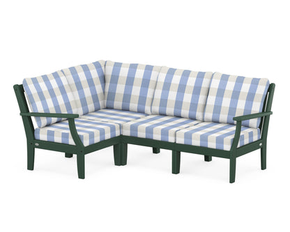 POLYWOOD® Braxton Modular 4-Piece Deep Seating Set in Green / Buffalo Plaid Sky Blue