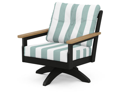 POLYWOOD® Vineyard Deep Seating Swivel Chair in Black / Natural / Cabana Stripe Glacier Spa