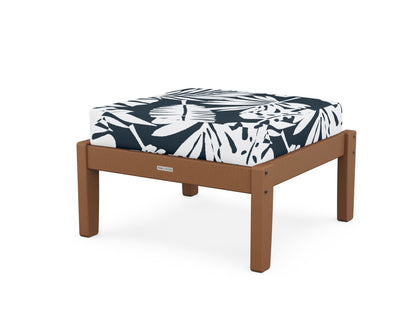 Martha Stewart by POLYWOOD® Chinoiserie Deep Seating Ottoman in Teak / Leaf Marine Indigo