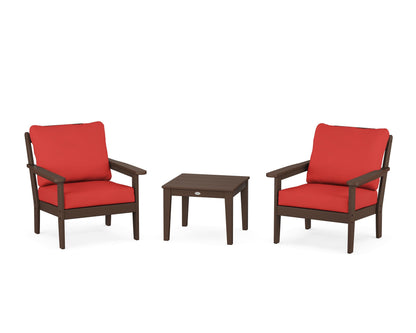 Country Living Cottage 3-Piece Deep Seating Set in Mahogany / Crimson Linen
