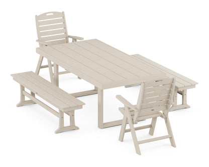 POLYWOOD® Nautical Folding Highback 5-Piece Dining Set with Trestle Legs in Sand