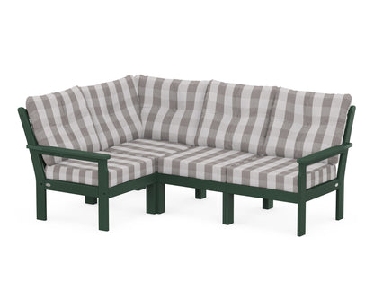 POLYWOOD® Vineyard 4-Piece Sectional in Green / Buffalo Plaid Grey Mist
