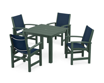 POLYWOOD® Coastal 5-Piece Parsons Dining Set in Green / Navy Blue Sling