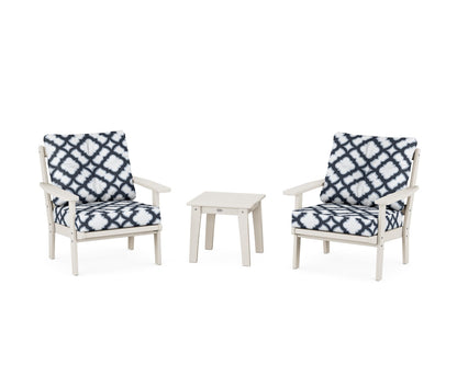 POLYWOOD® Prairie 3-Piece Deep Seating Set in Sand / Trellis Marine Indigo