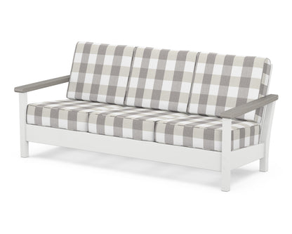 POLYWOOD® Harbour Deep Seating Sofa in White / Driftwood / Buffalo Plaid Grey Mist