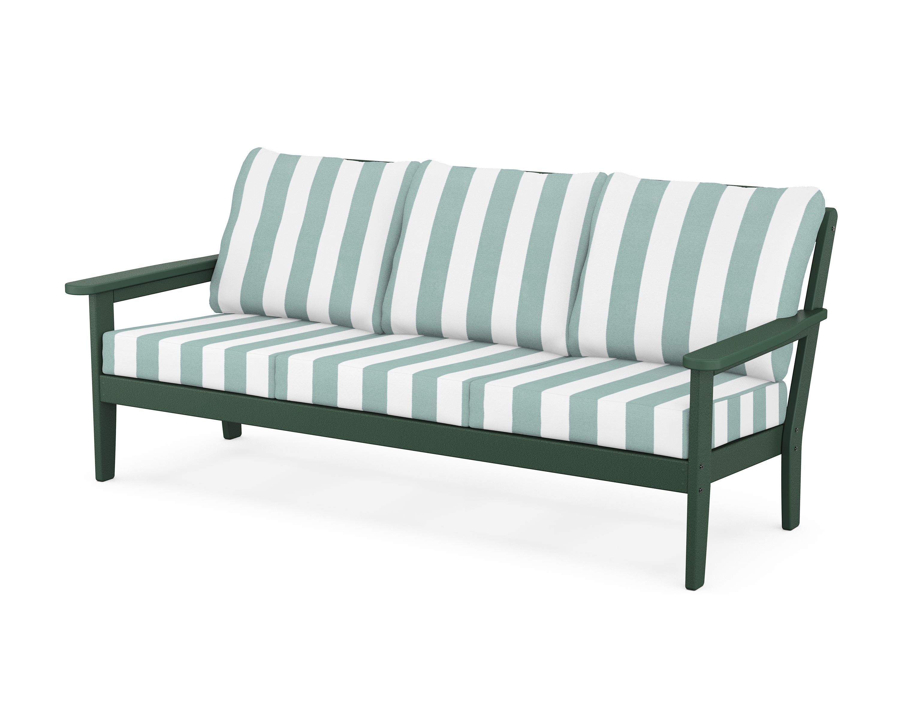 Country Living Cottage Deep Seating Sofa in Green / Cabana Stripe Glacier Spa