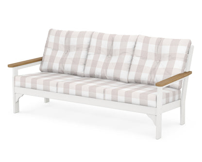 POLYWOOD® Vineyard Deep Seating Sofa in White / Natural / Buffalo Plaid Dune Burlap