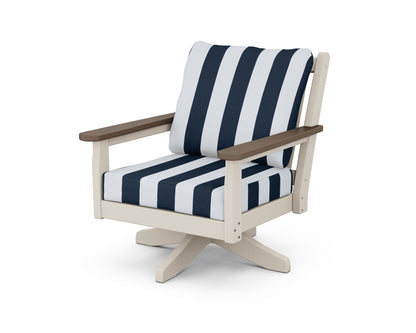 POLYWOOD® Chippendale Deep Seating Swivel Chair in Sand / Kona / Cabana Stripe Marine Indigo