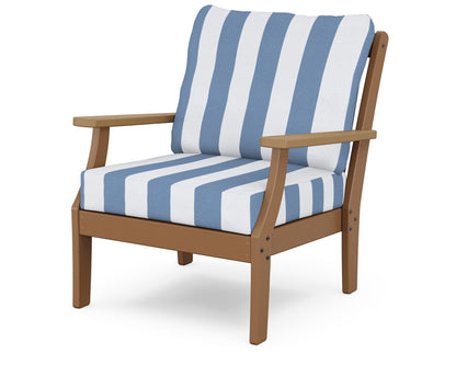 POLYWOOD® Braxton Deep Seating Chair in Teak / Natural / Cabana Stripe Sky Blue