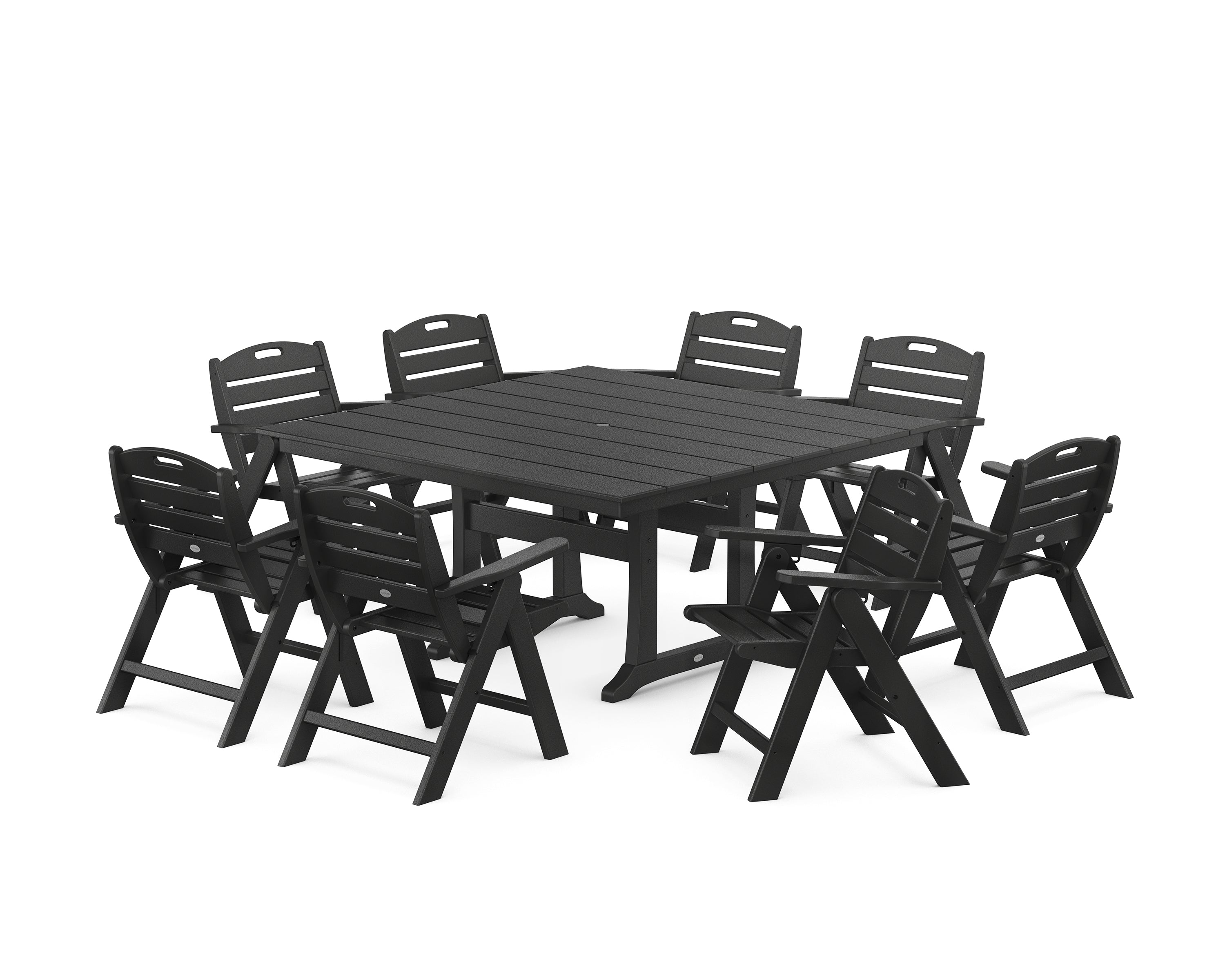 POLYWOOD® Nautical Lowback 9-Piece Square Farmhouse Dining Set with Trestle Legs in Black