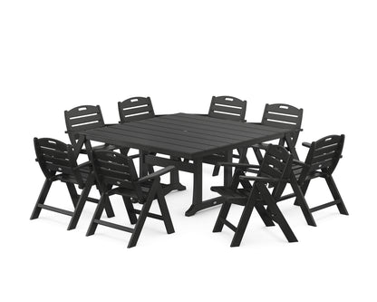 POLYWOOD® Nautical Lowback 9-Piece Square Farmhouse Dining Set with Trestle Legs in Black