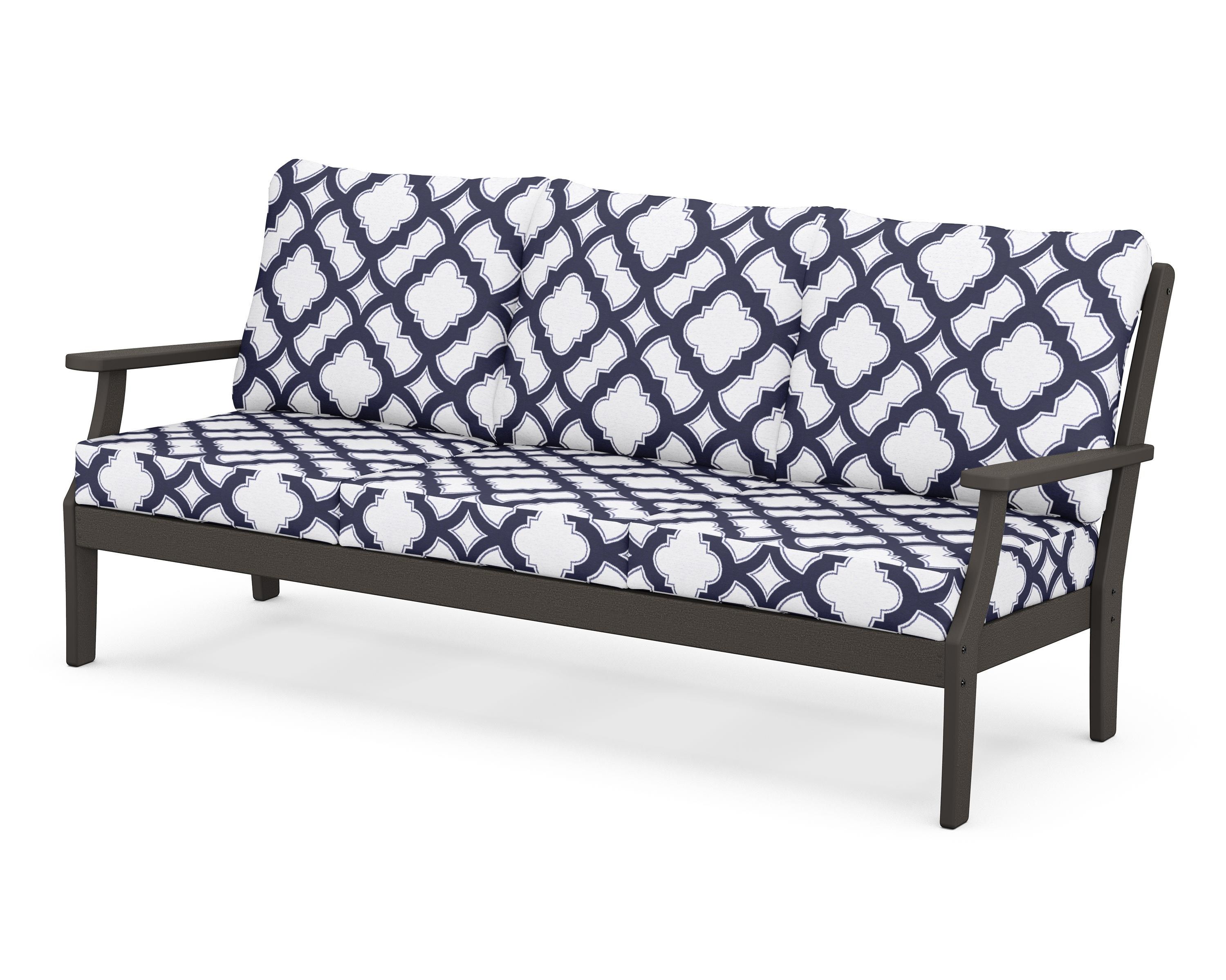 POLYWOOD® Braxton Deep Seating Sofa in Vintage Coffee / Trellis Navy