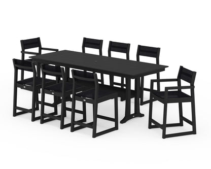 POLYWOOD® EDGE Sling 9-Piece Farmhouse Counter Set with Trestle Legs in Black / Black Sling