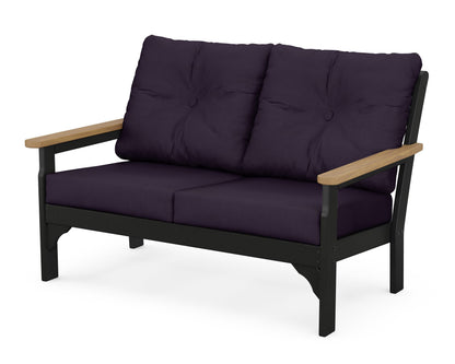 POLYWOOD® Vineyard Deep Seating Loveseat in Black / Natural / Navy Linen
