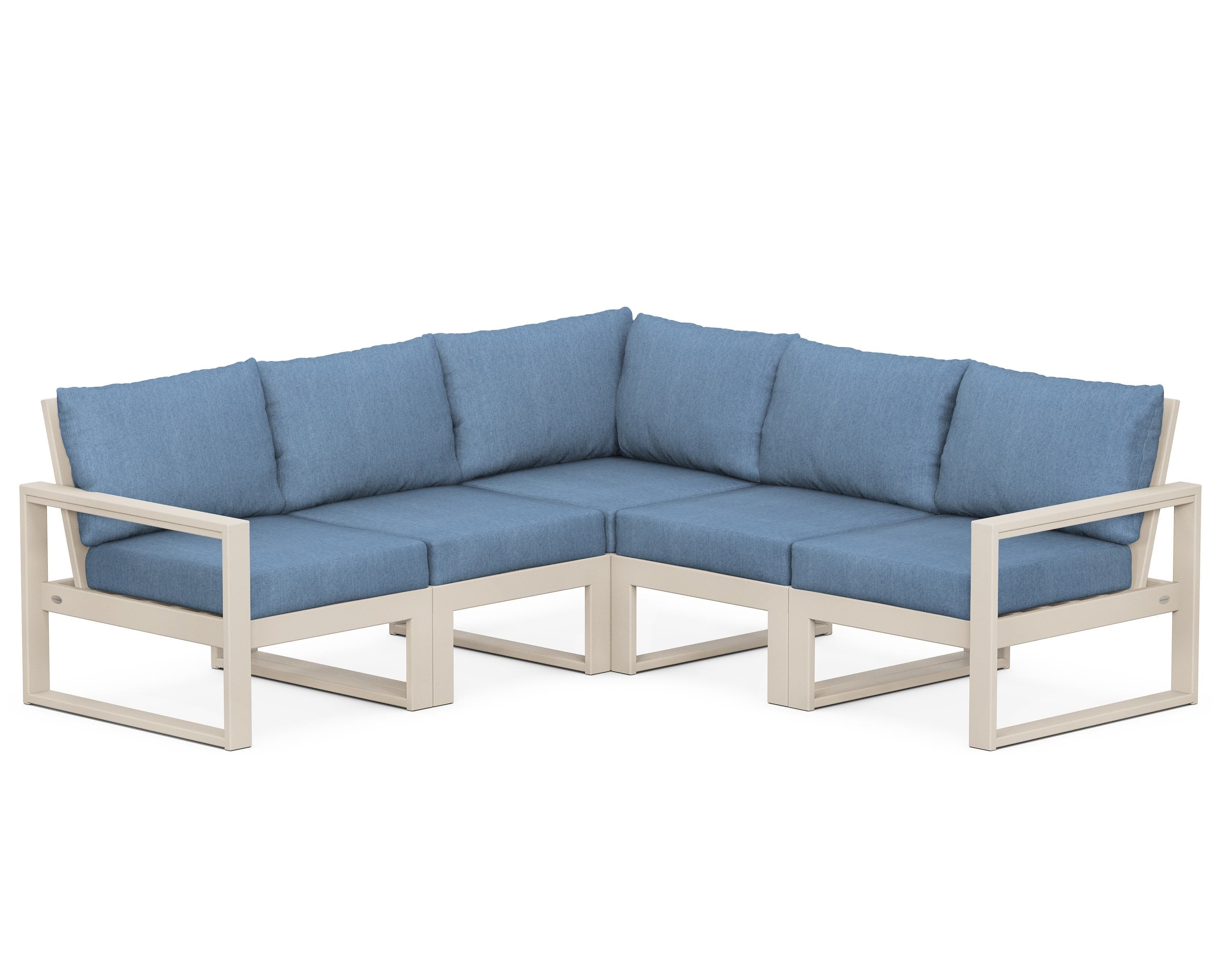 POLYWOOD® EDGE 5-Piece Modular Deep Seating Set in Sand / Sky Blue