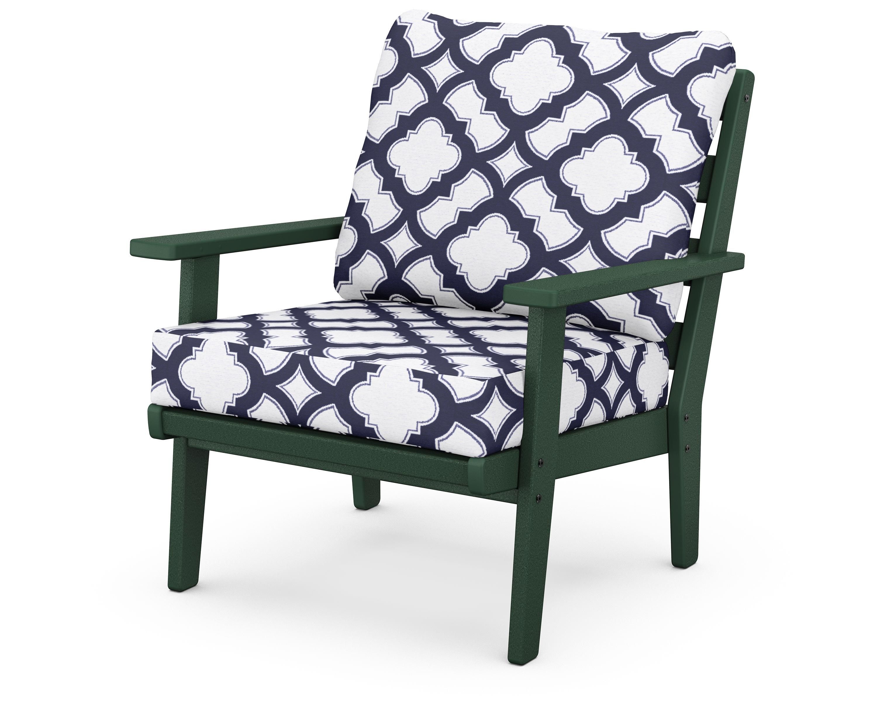 POLYWOOD® Grant Park Deep Seating Chair in Green / Trellis Navy