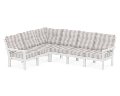 POLYWOOD® Vineyard 6-Piece Sectional in White / Buffalo Plaid Dune Burlap