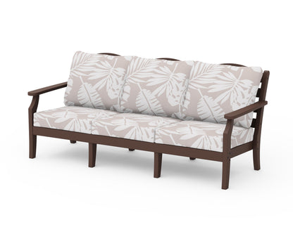 Draper James™ by  POLYWOOD® Savannah Deep Seating Sofa in Mahogany / Leaf Dune Burlap