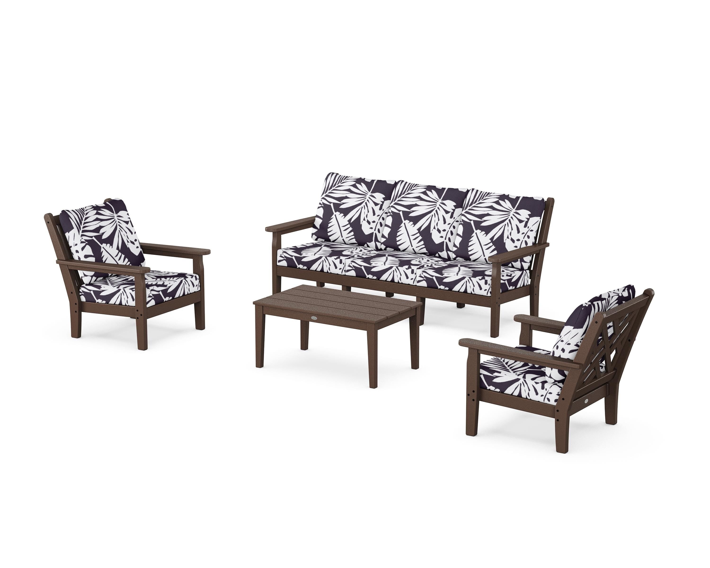 POLYWOOD® Chippendale 4-Piece Deep Seating Set with Sofa in Mahogany / Leaf Navy