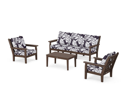 POLYWOOD® Chippendale 4-Piece Deep Seating Set with Sofa in Mahogany / Leaf Navy