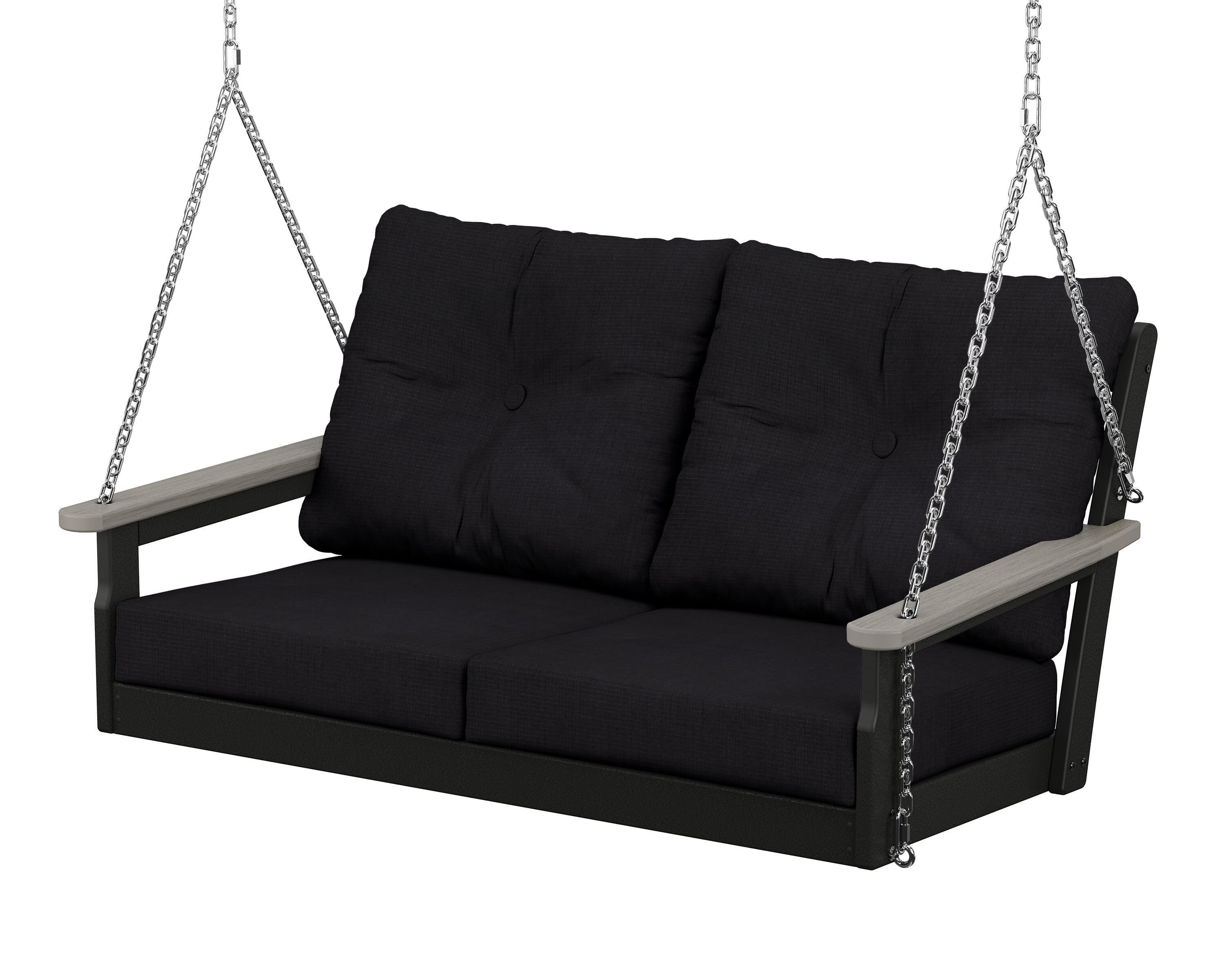 POLYWOOD® Vineyard Deep Seating Swing in Black / Driftwood / Midnight Linen