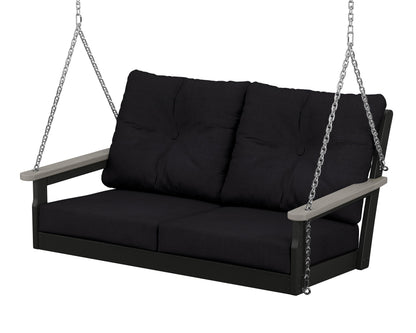 POLYWOOD® Vineyard Deep Seating Swing in Black / Driftwood / Midnight Linen