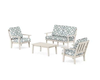 POLYWOOD® Oxford 4-Piece Deep Seating Set with Loveseat in Sand / Trellis Glacier Spa