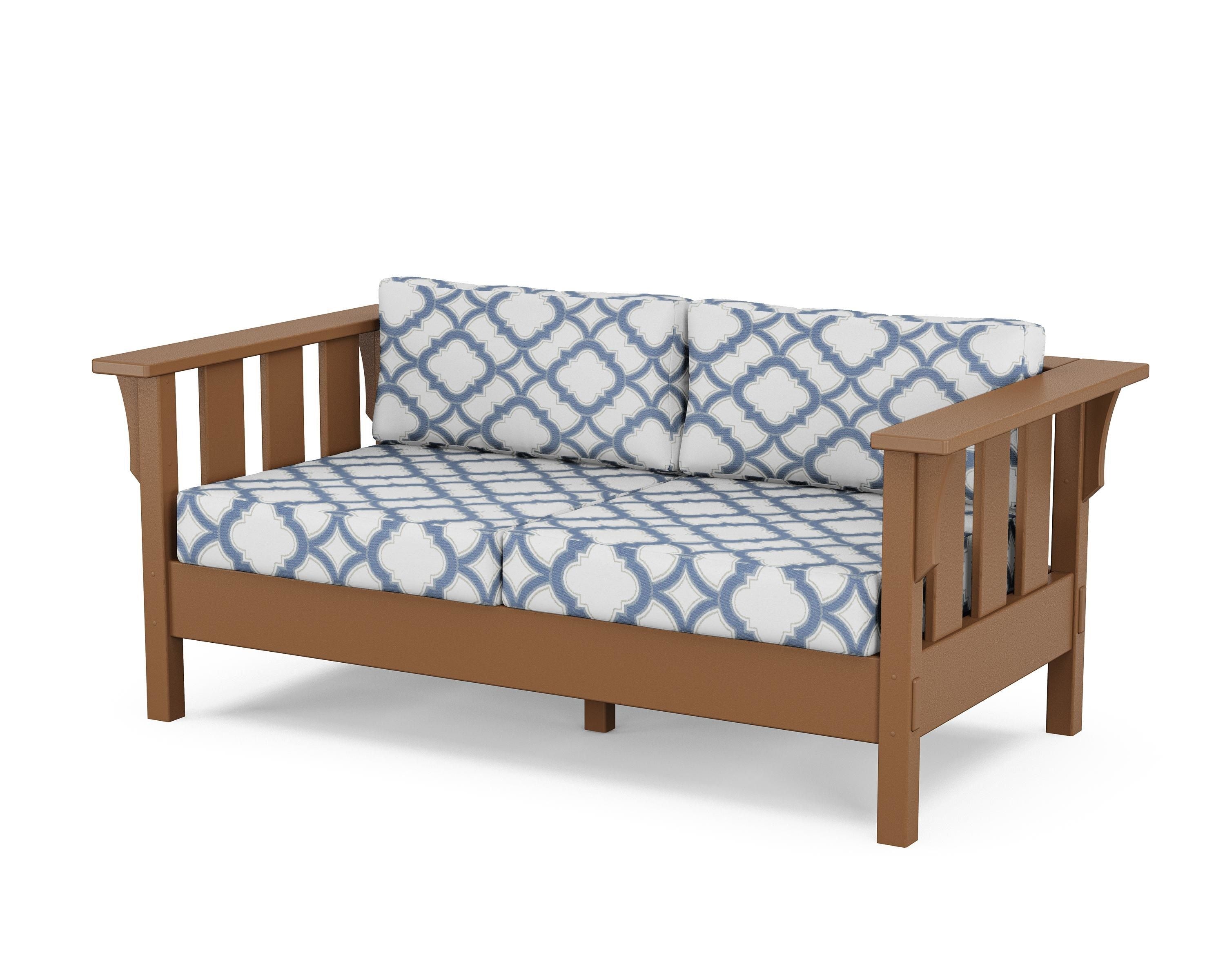 Martha Stewart by POLYWOOD® Acadia Deep Seating Loveseat in Teak / Trellis Sky Blue