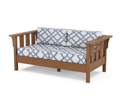 Martha Stewart by POLYWOOD® Acadia Deep Seating Loveseat in Teak / Trellis Sky Blue