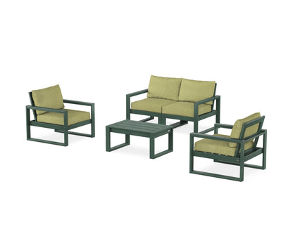 POLYWOOD® EDGE Sectional 4-Piece Deep Seating Set with Loveseat in Green / Chartreuse Boucle