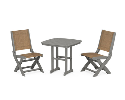 POLYWOOD® Coastal Folding Side Chair 3-Piece Dining Set in Slate Grey / Burlap Sling