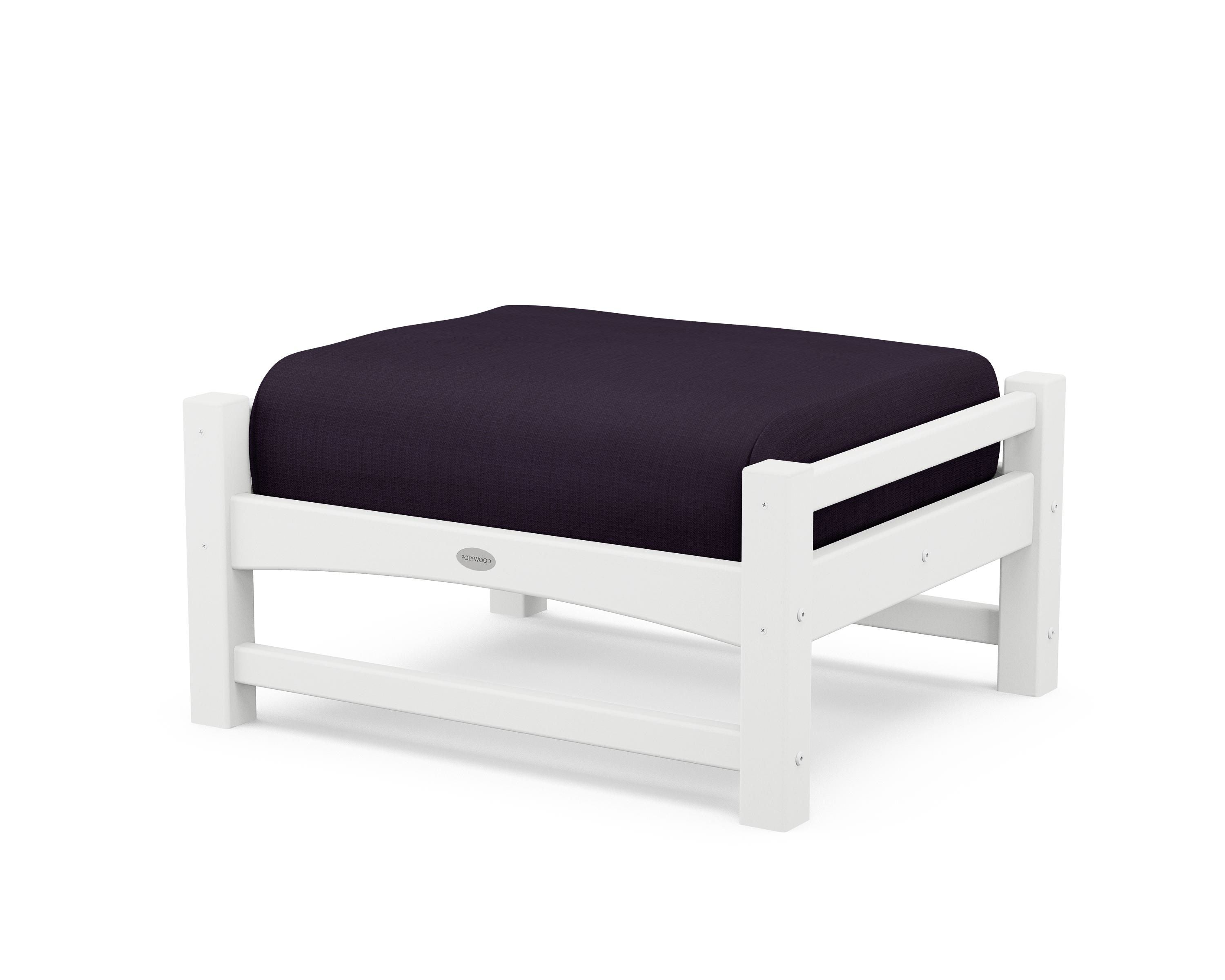 POLYWOOD® Club Ottoman in White / Navy Linen