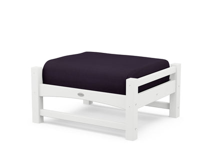 POLYWOOD® Club Ottoman in White / Navy Linen