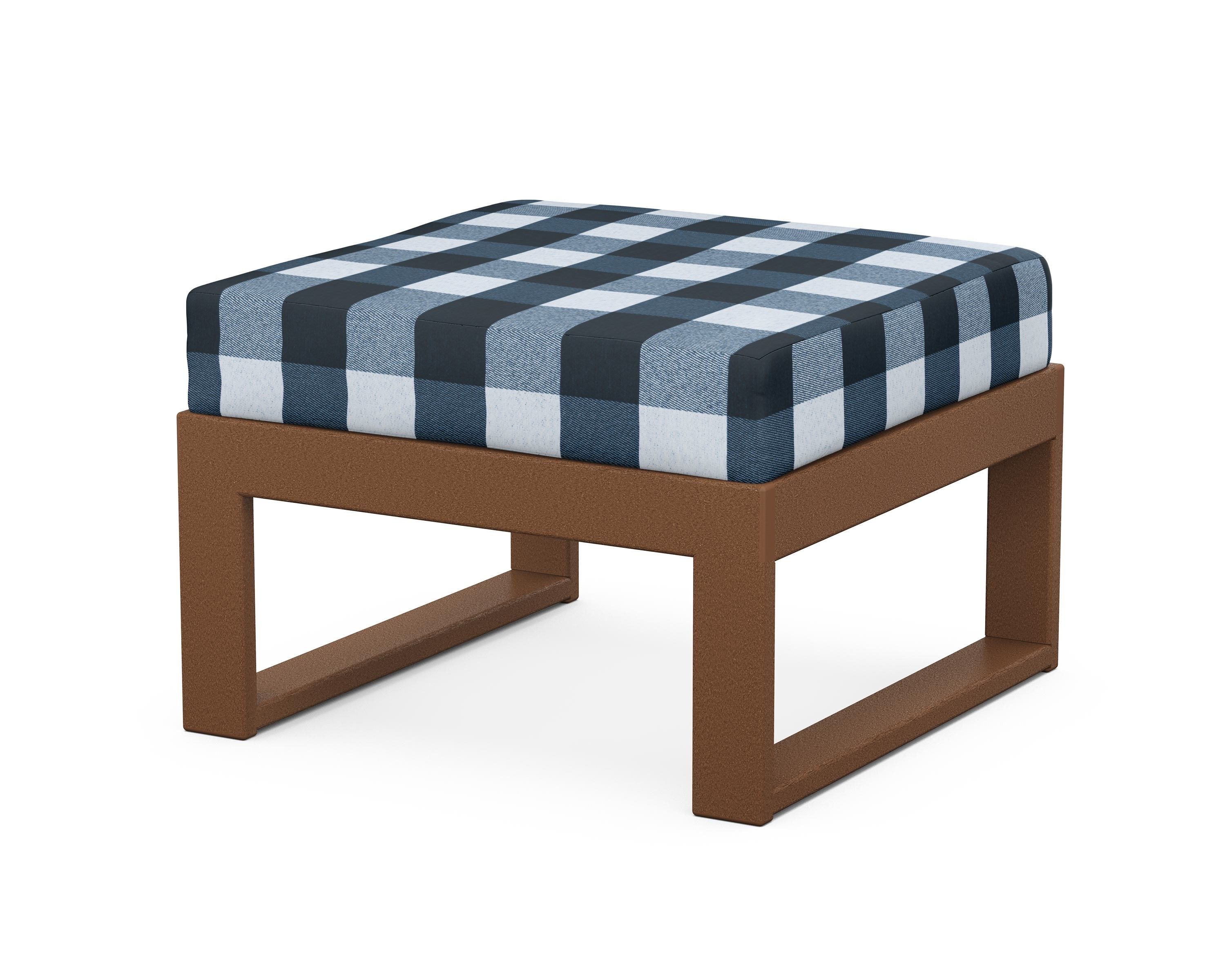 Unbranded Modular Ottoman - Modern in Teak / Buffalo Plaid Marine Indigo