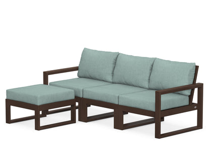 POLYWOOD® EDGE 4-Piece Modular Deep Seating Set with Ottoman in Mahogany / Glacier Spa